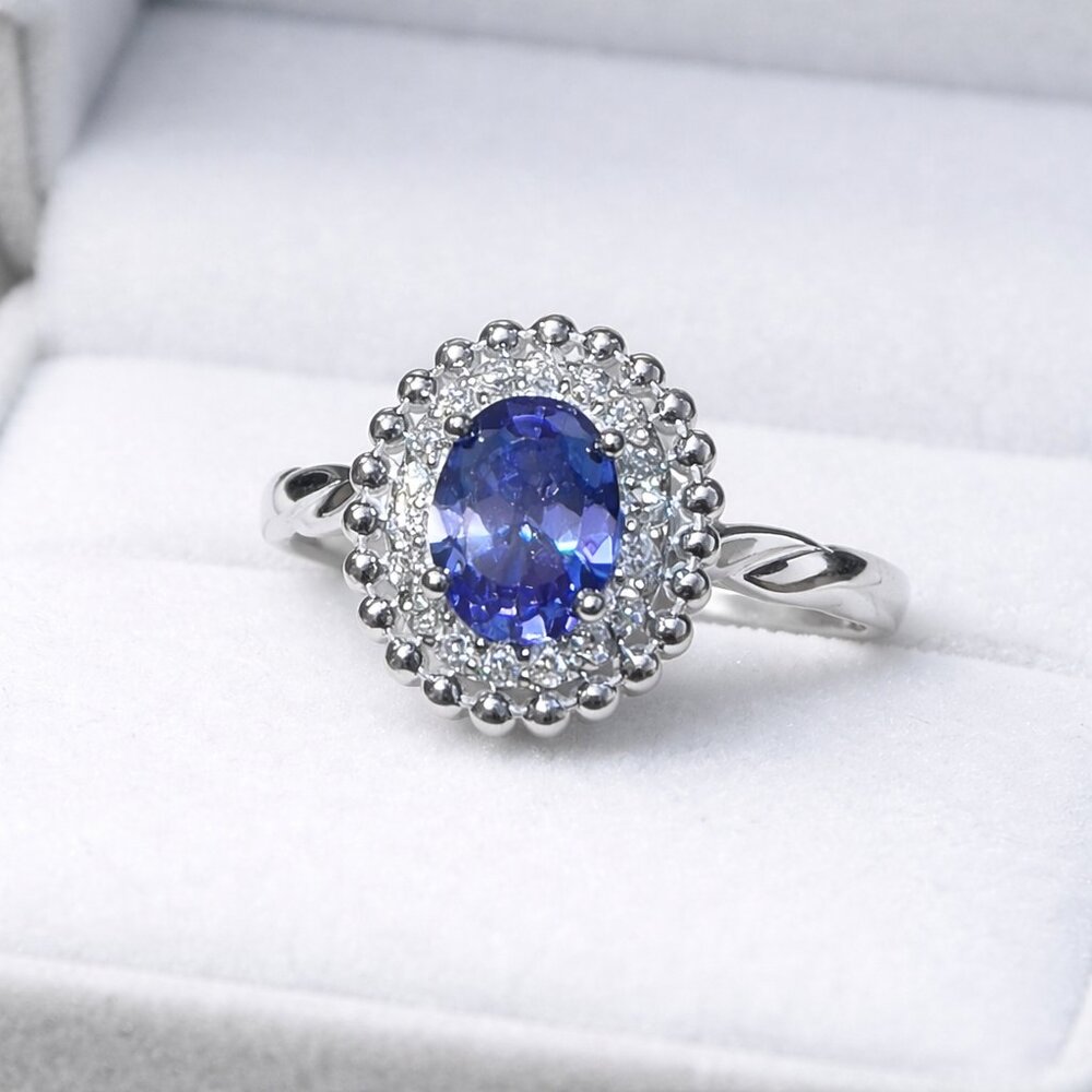 2.25ct Oval Tanzanite Diamond Halo Ring 925 Sterling Silver Size 7.5 NEW
